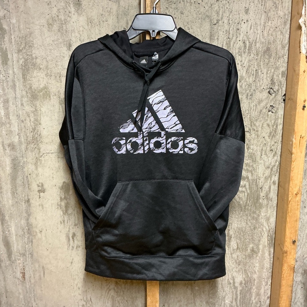 adidas Climawarm Black Fleece Pullover Hoodie Size M Logo Pockets